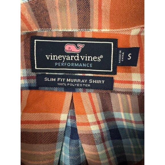 VINEYARD VINES Men's Orange/Blue Plaid Slim Fit Murray Long Sleeve Shirt Sz S - Picture 6 of 6